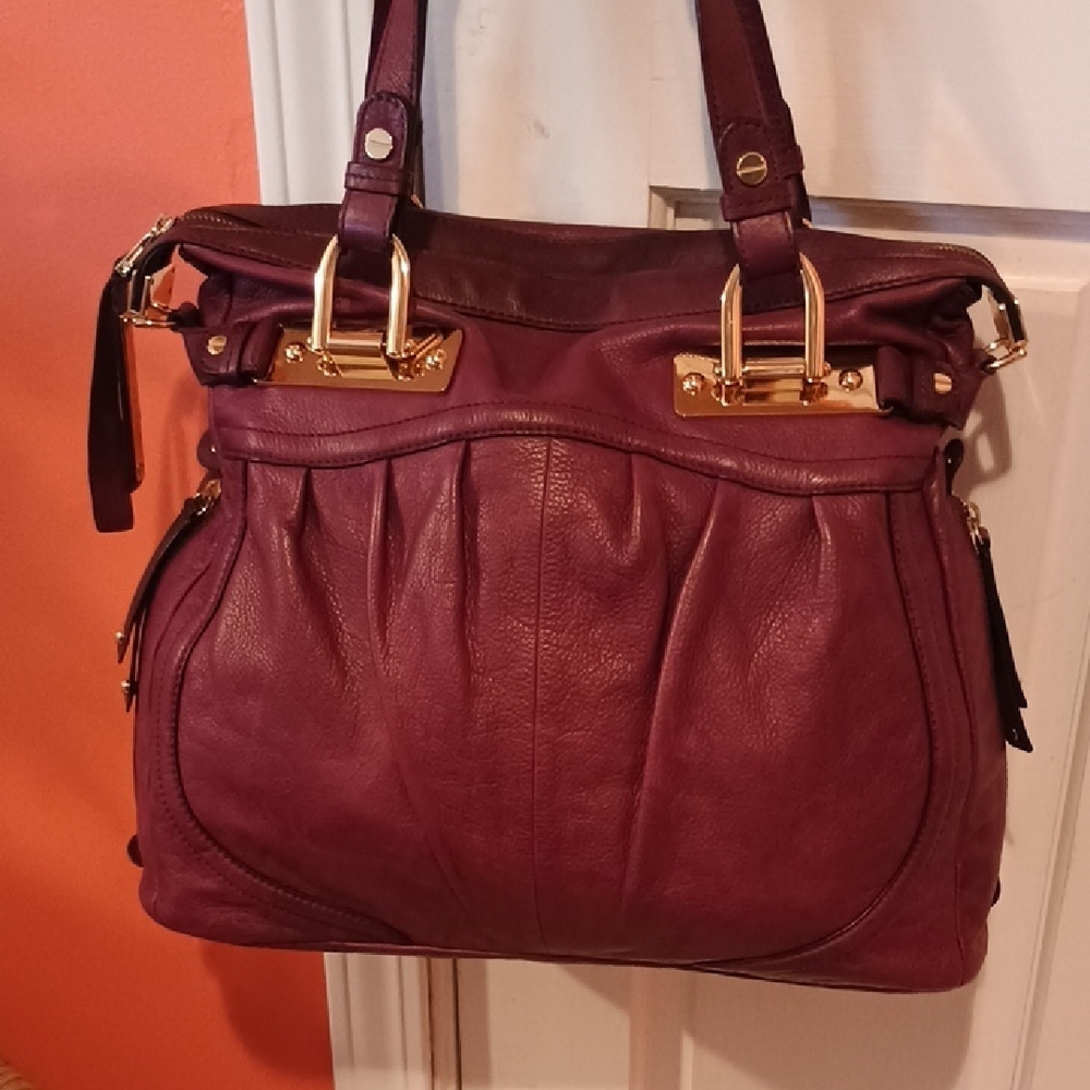 B. Makowsky Rich Maroon Leather Shoulder Bag EUC